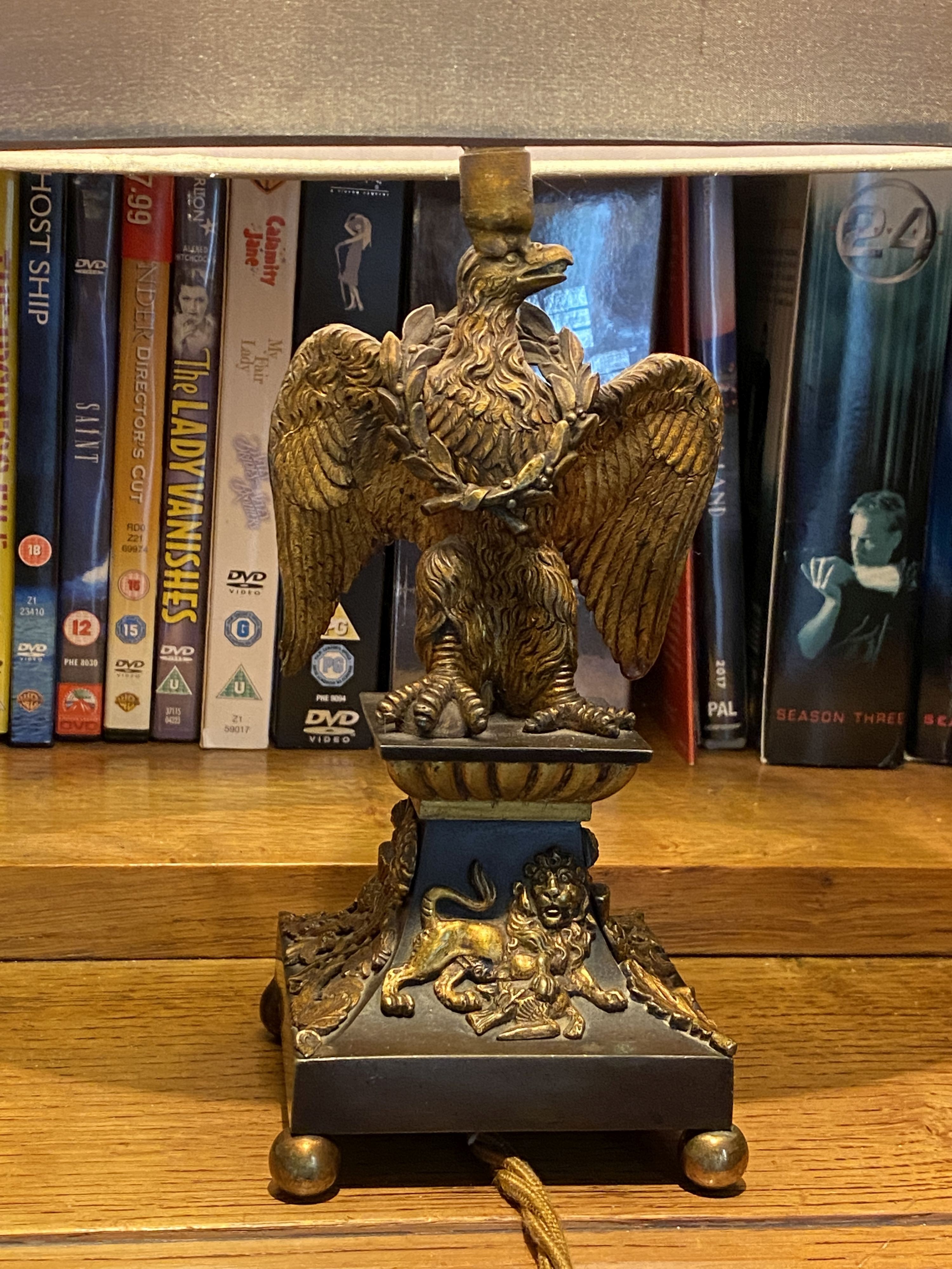 A 19th century Empire style bronze and ormolu model of an eagle, now mounted as a table lamp, height to fitting 20cm